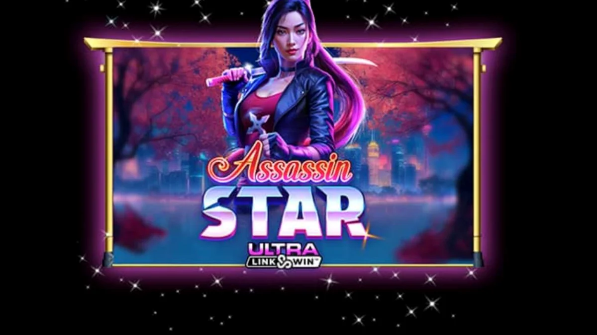 Assassin Star স্লট গেমের নিয়ন-আলোকিত জাপানি থিম এবং শুরিকেন প্রতীক